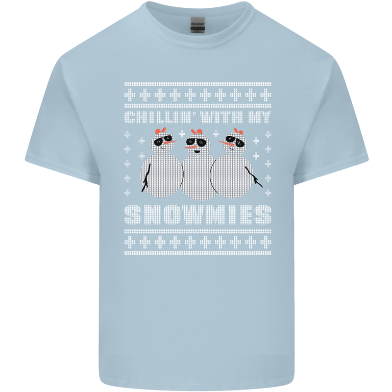 Chillin With My Snowmies Funny Christmas Mens Cotton T-Shirt Tee Top Light Blue