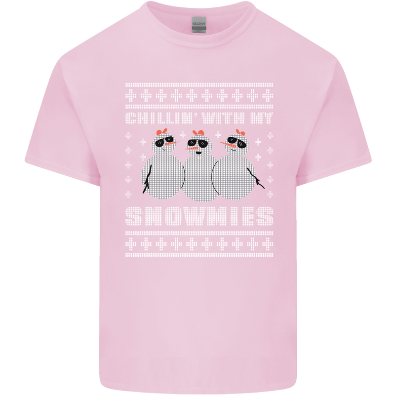 Chillin With My Snowmies Funny Christmas Mens Cotton T-Shirt Tee Top Light Pink