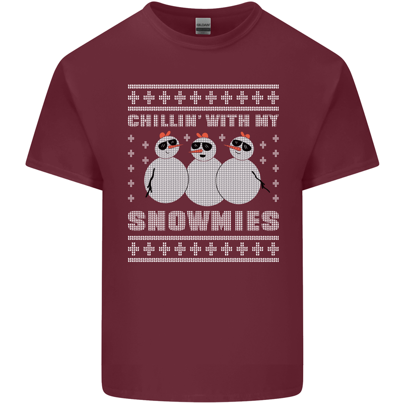 Chillin With My Snowmies Funny Christmas Mens Cotton T-Shirt Tee Top Maroon