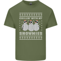 Chillin With My Snowmies Funny Christmas Mens Cotton T-Shirt Tee Top Military Green