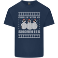 Chillin With My Snowmies Funny Christmas Mens Cotton T-Shirt Tee Top Navy Blue