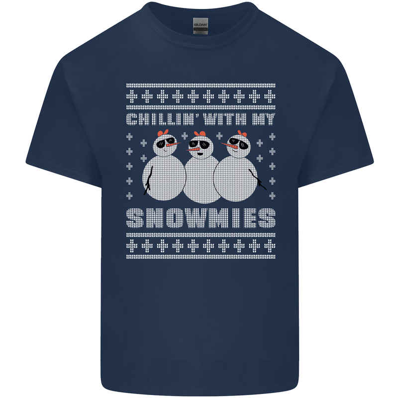 Chillin With My Snowmies Funny Christmas Mens Cotton T-Shirt Tee Top Navy Blue