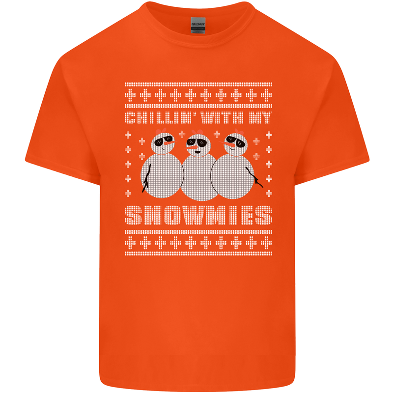 Chillin With My Snowmies Funny Christmas Mens Cotton T-Shirt Tee Top Orange