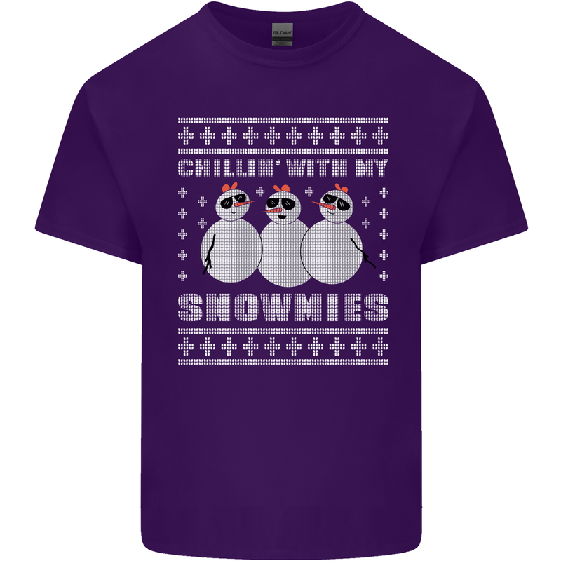 Chillin With My Snowmies Funny Christmas Mens Cotton T-Shirt Tee Top Purple