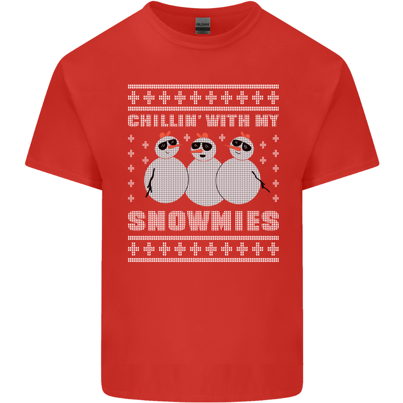 Chillin With My Snowmies Funny Christmas Mens Cotton T-Shirt Tee Top Red