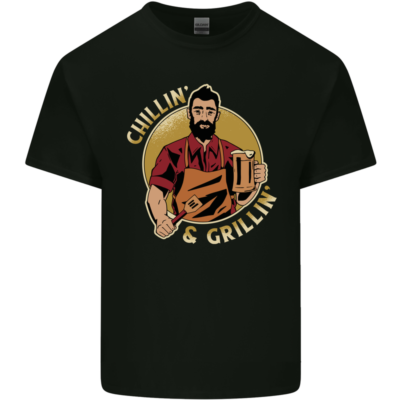 Chillin & Grillin Funny BBQ Beer Camping Mens Cotton T-Shirt Tee Top Black