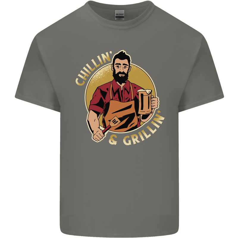 Chillin & Grillin Funny BBQ Beer Camping Mens Cotton T-Shirt Tee Top Charcoal