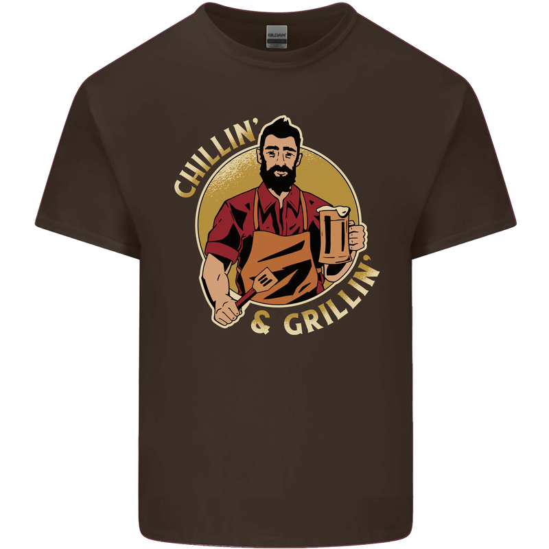 Chillin & Grillin Funny BBQ Beer Camping Mens Cotton T-Shirt Tee Top Dark Chocolate