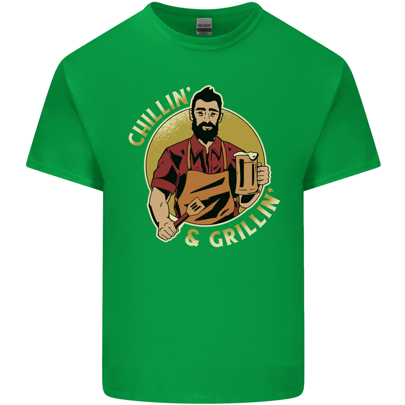 Chillin & Grillin Funny BBQ Beer Camping Mens Cotton T-Shirt Tee Top Irish Green
