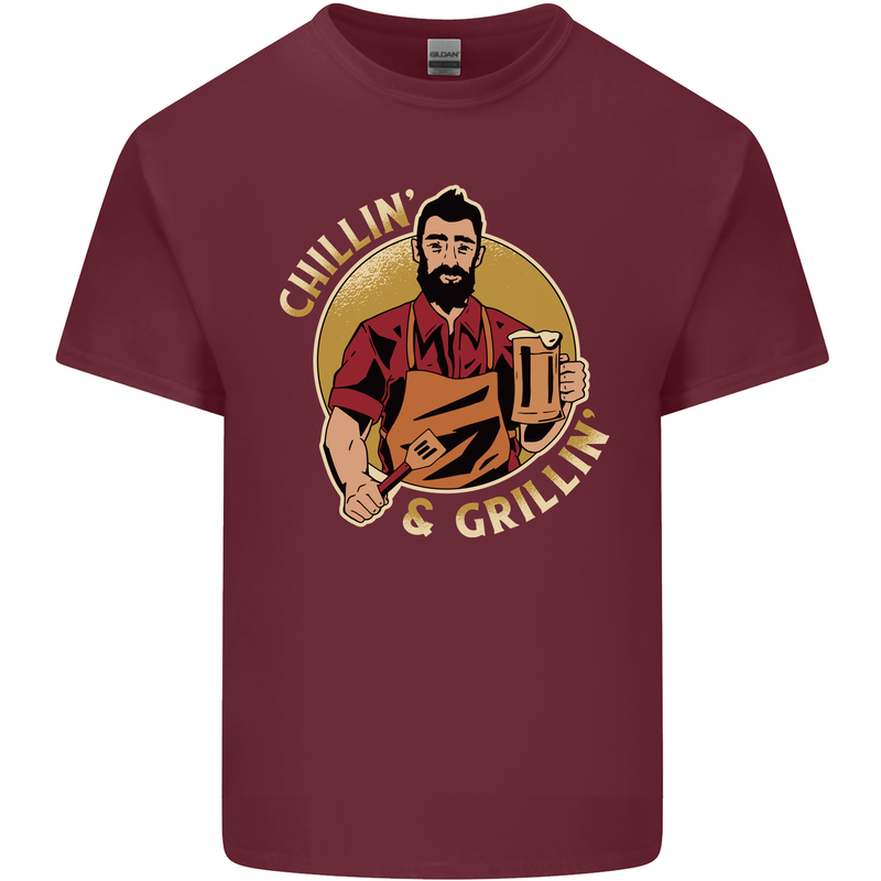 Chillin & Grillin Funny BBQ Beer Camping Mens Cotton T-Shirt Tee Top Maroon
