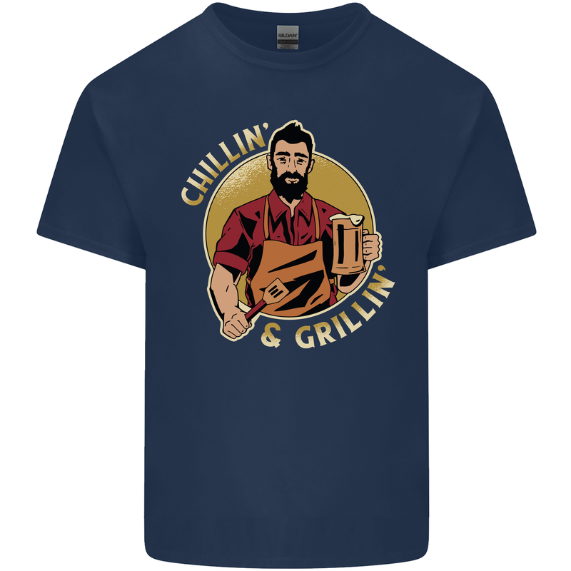 Chillin & Grillin Funny BBQ Beer Camping Mens Cotton T-Shirt Tee Top Navy Blue
