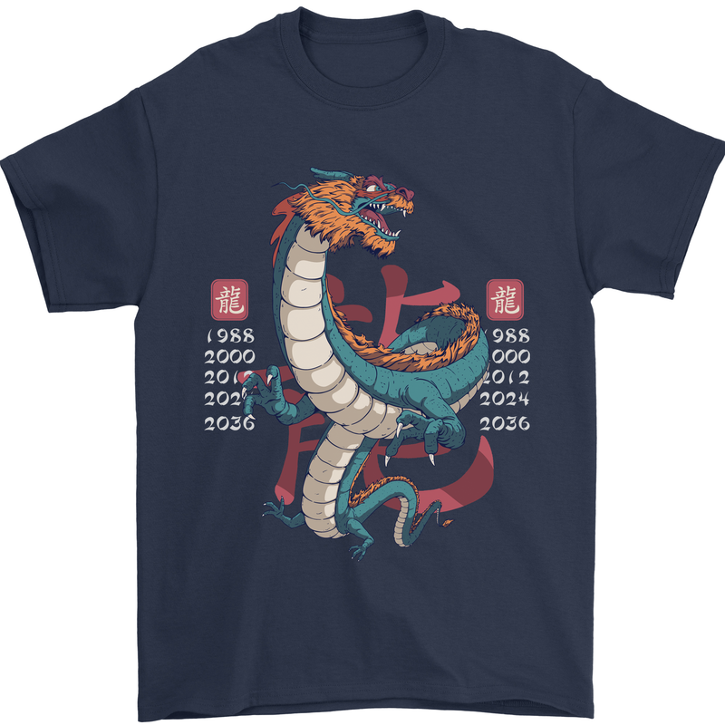 Chinese Zodiac Shengxiao Year of the Dragon Mens T-Shirt Cotton Gildan Navy Blue