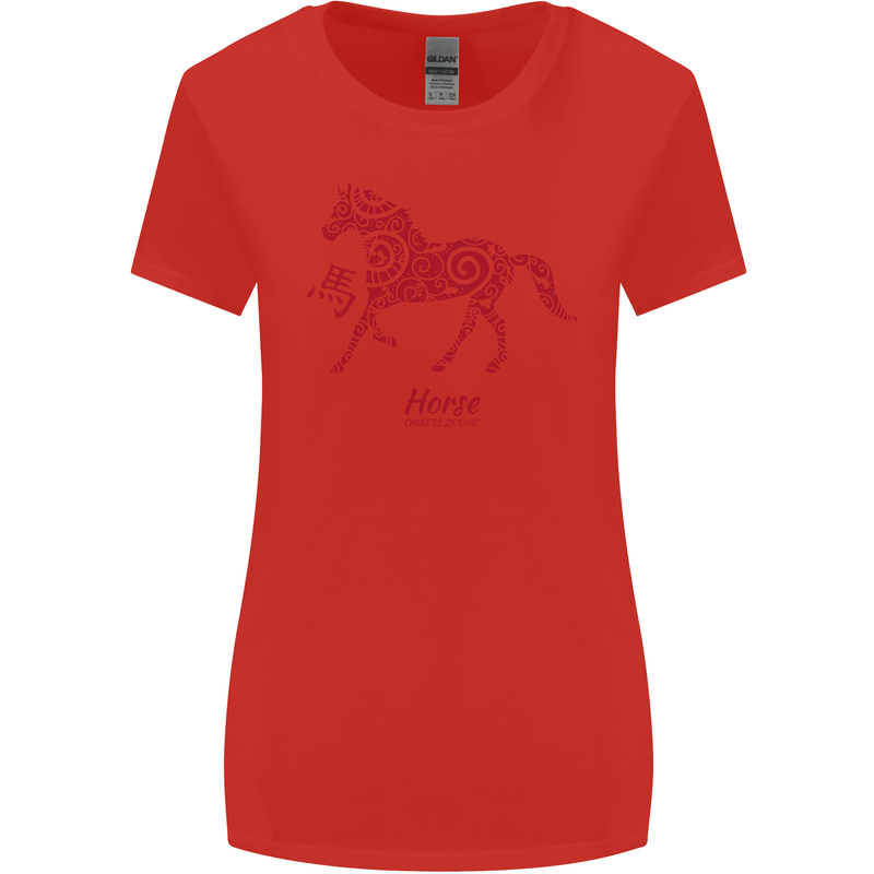 Chinese Zodiac Shengxiao Year of the Horse Womens Wider Cut T-Shirt Red