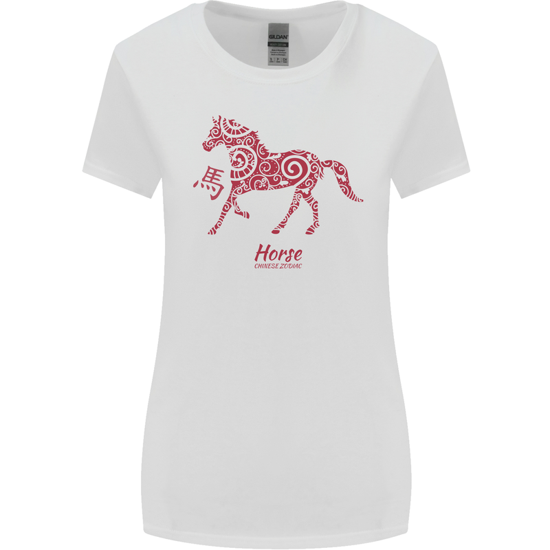 Chinese Zodiac Shengxiao Year of the Horse Womens Wider Cut T-Shirt White