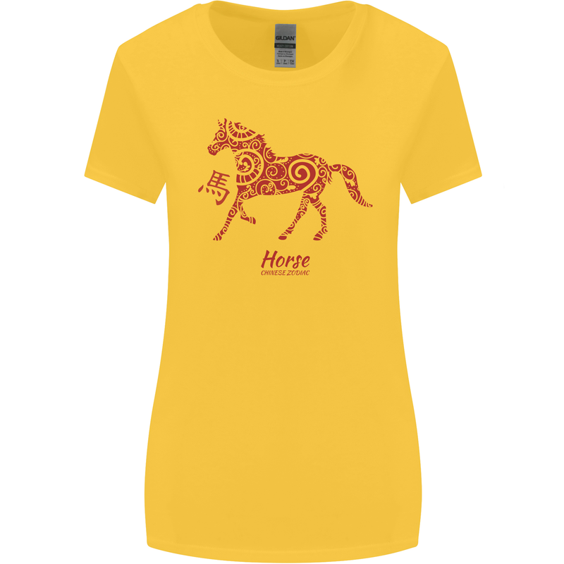 Chinese Zodiac Shengxiao Year of the Horse Womens Wider Cut T-Shirt Yellow
