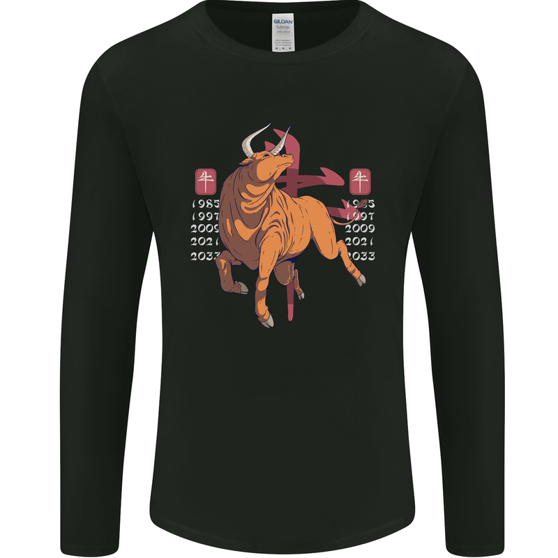 Chinese Zodiac Shengxiao Year of the Ox Mens Long Sleeve T-Shirt Black