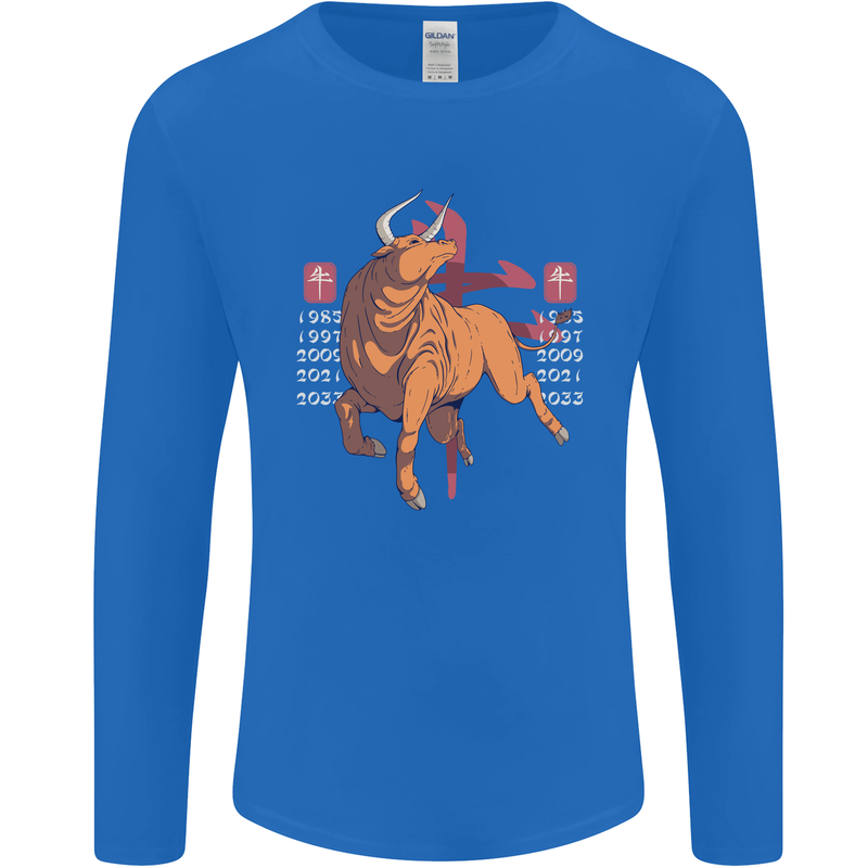 Chinese Zodiac Shengxiao Year of the Ox Mens Long Sleeve T-Shirt Royal Blue