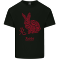 Chinese Zodiac Shengxiao Year of the Rabbit Mens Cotton T-Shirt Tee Top Black