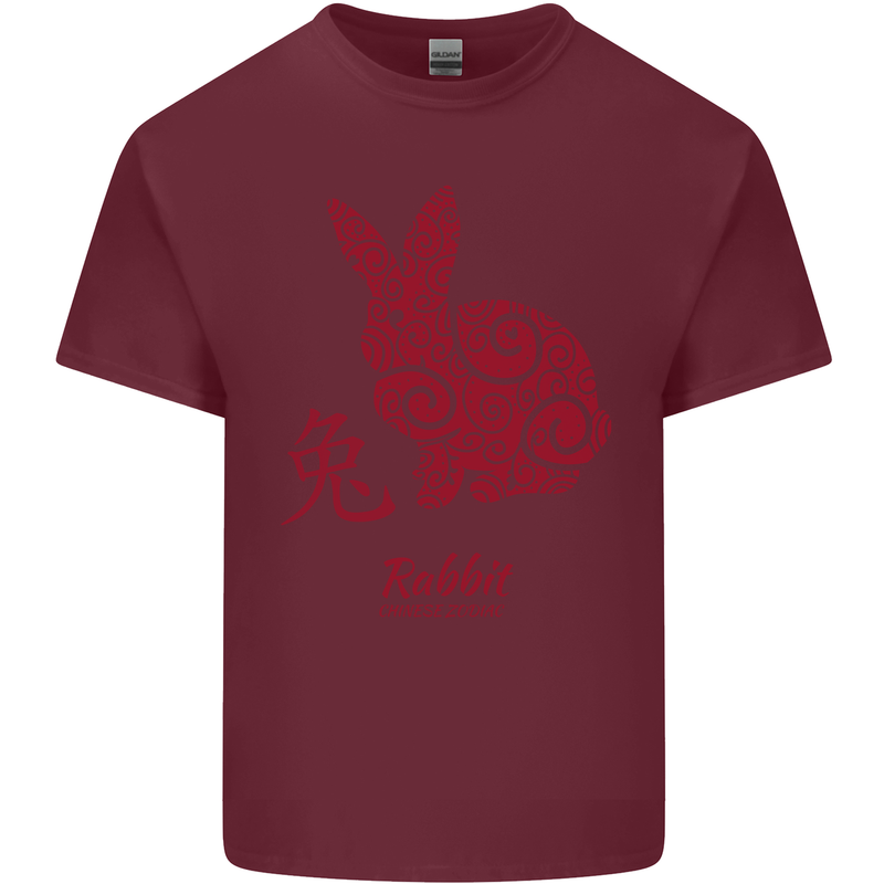 Chinese Zodiac Shengxiao Year of the Rabbit Mens Cotton T-Shirt Tee Top Maroon
