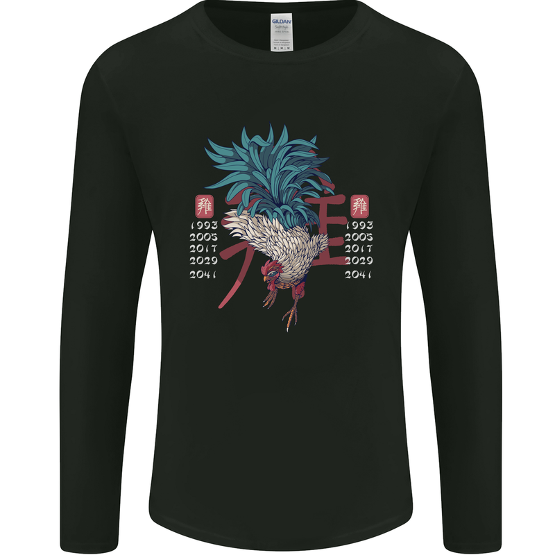 Chinese Zodiac Year of the Rooster Mens Long Sleeve T-Shirt Black