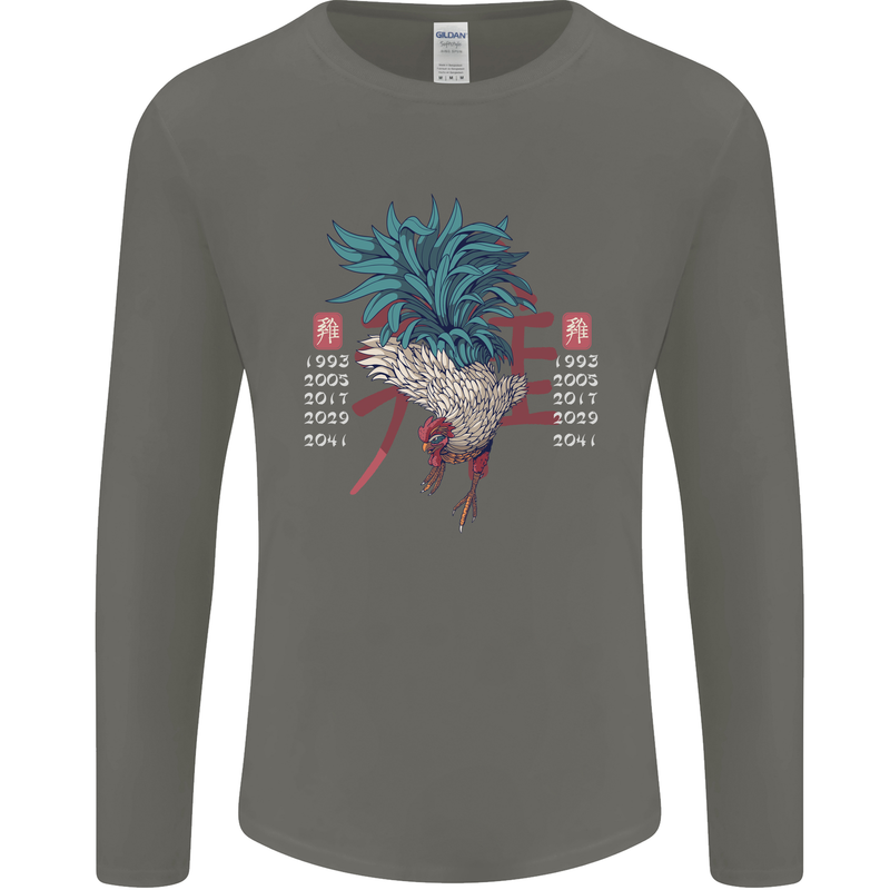 Chinese Zodiac Year of the Rooster Mens Long Sleeve T-Shirt Charcoal