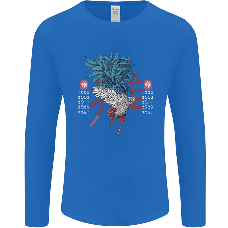 Chinese Zodiac Year of the Rooster Mens Long Sleeve T-Shirt Royal Blue
