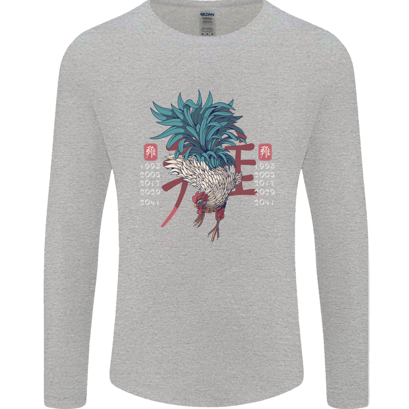Chinese Zodiac Year of the Rooster Mens Long Sleeve T-Shirt Sports Grey