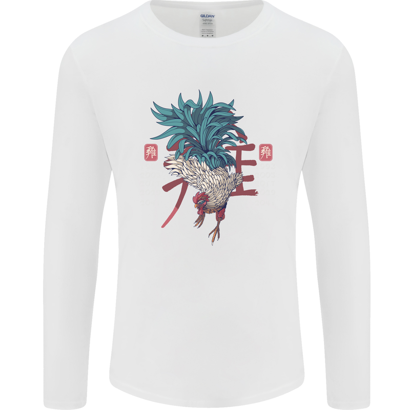 Chinese Zodiac Year of the Rooster Mens Long Sleeve T-Shirt White