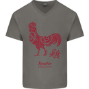 Chinese Zodiac Year of the Rooster Mens V-Neck Cotton T-Shirt Charcoal