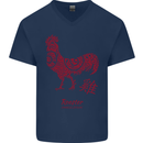 Chinese Zodiac Year of the Rooster Mens V-Neck Cotton T-Shirt Navy Blue