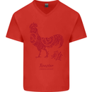 Chinese Zodiac Year of the Rooster Mens V-Neck Cotton T-Shirt Red