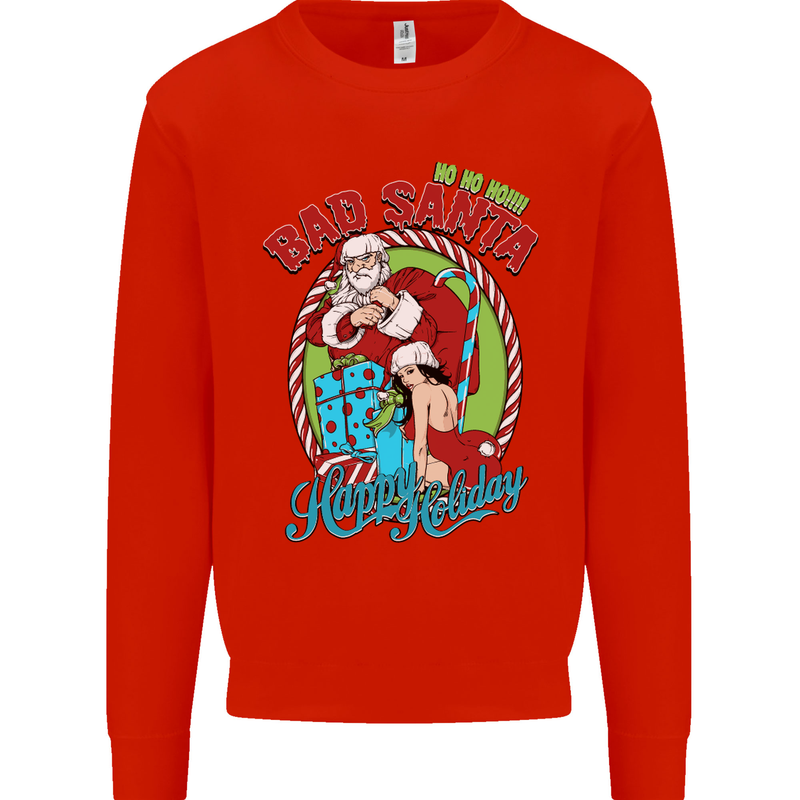 Christmas Bad Santa Funny Xmas Mens Sweatshirt Jumper Bright Red