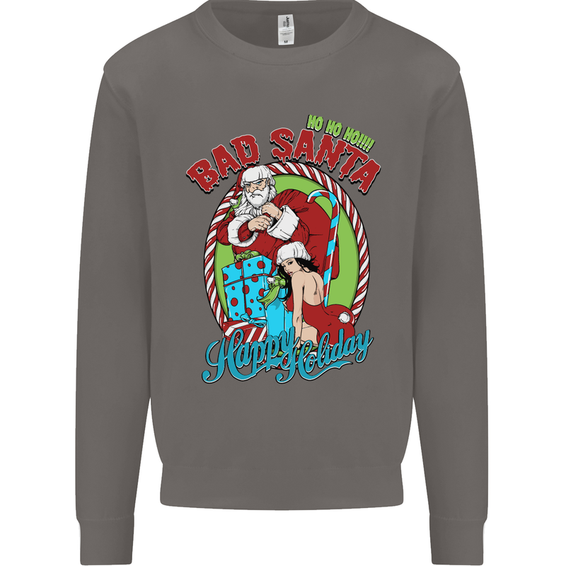 Christmas Bad Santa Funny Xmas Mens Sweatshirt Jumper Charcoal