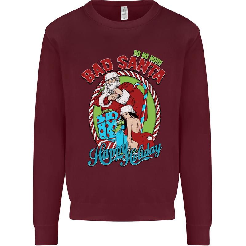 Christmas Bad Santa Funny Xmas Mens Sweatshirt Jumper Maroon