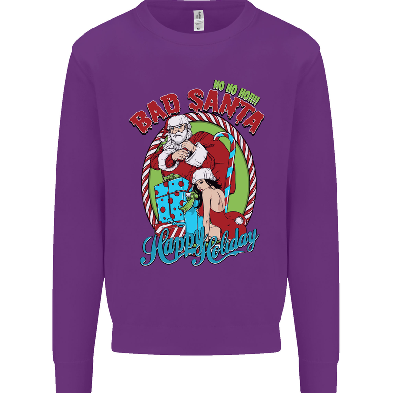 Christmas Bad Santa Funny Xmas Mens Sweatshirt Jumper Purple