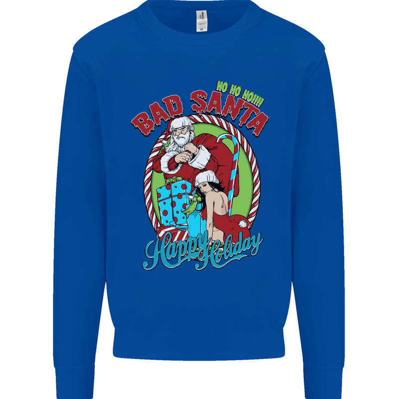 Christmas Bad Santa Funny Xmas Mens Sweatshirt Jumper Royal Blue