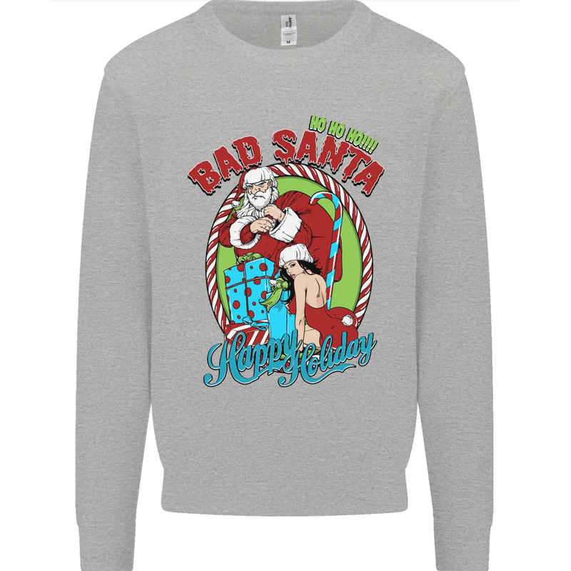Christmas Bad Santa Funny Xmas Mens Sweatshirt Jumper Sports Grey