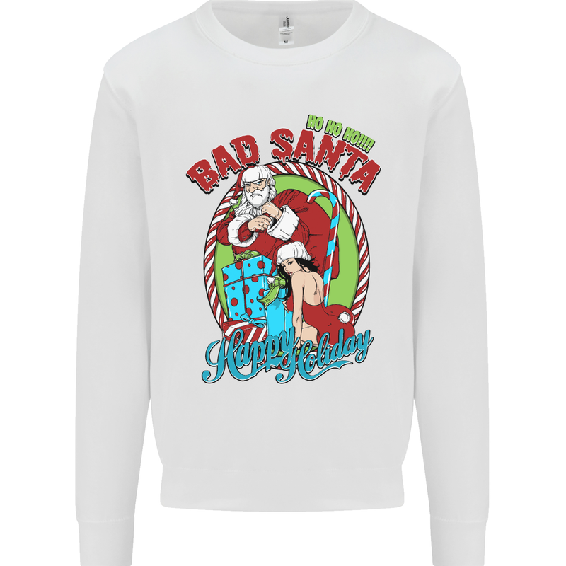 Christmas Bad Santa Funny Xmas Mens Sweatshirt Jumper White