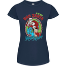 Christmas Bad Santa Funny Xmas Womens Petite Cut T-Shirt Navy Blue