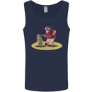 Christmas Beach Santa Clause & Snowman Mens Vest Tank Top Navy Blue