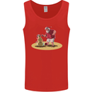 Christmas Beach Santa Clause & Snowman Mens Vest Tank Top Red