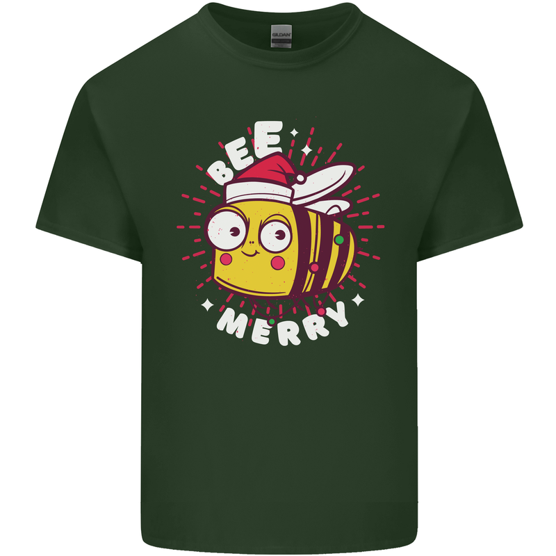 Christmas Bee Merry Funny Novelty Mens Cotton T-Shirt Tee Top Forest Green