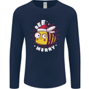 Christmas Bee Merry Funny Novelty Mens Long Sleeve T-Shirt Navy Blue