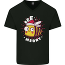 Christmas Bee Merry Funny Novelty Mens V-Neck Cotton T-Shirt Black