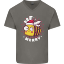 Christmas Bee Merry Funny Novelty Mens V-Neck Cotton T-Shirt Charcoal