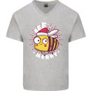 Christmas Bee Merry Funny Novelty Mens V-Neck Cotton T-Shirt Sports Grey