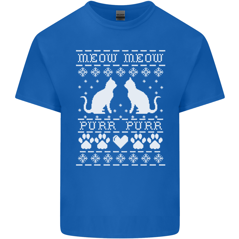 Christmas Cat Meow Purr Funny Xmas Mens Cotton T-Shirt Tee Top Royal Blue