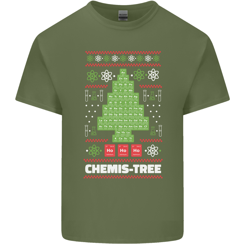 Christmas Chemistry Tree Funny Xmas Science Mens Cotton T-Shirt Tee Top Military Green
