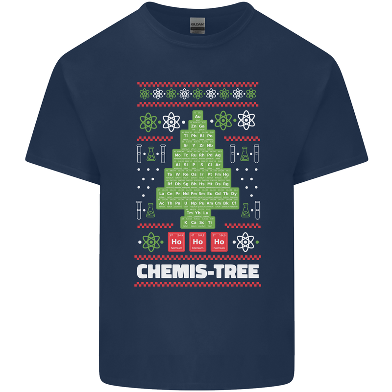 Christmas Chemistry Tree Funny Xmas Science Mens Cotton T-Shirt Tee Top Navy Blue