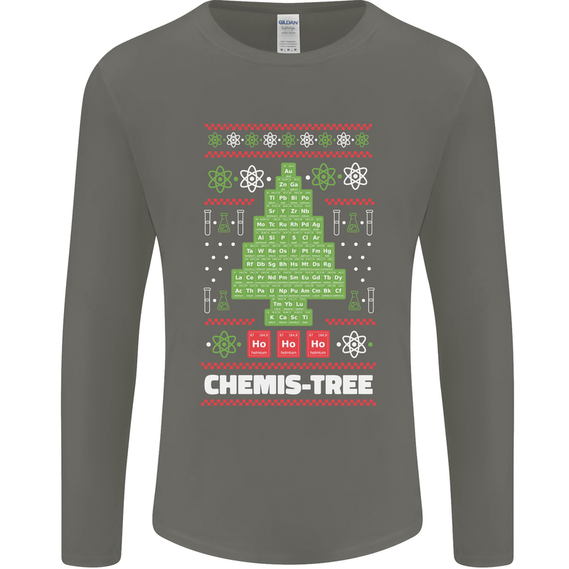Christmas Chemistry Tree Funny Xmas Science Mens Long Sleeve T-Shirt Charcoal